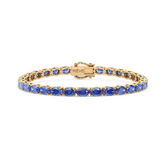 Ovales (6x4mm) Tennisarmband mit laborgeprüftem kornblumenblauem Saphir in 18 Karat Gelbgold-Vermeil
