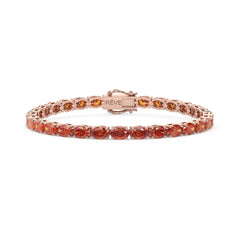 Bracelet de tennis ovale en saphir orange de laboratoire, monté sur vermeil en or rose 18 carats