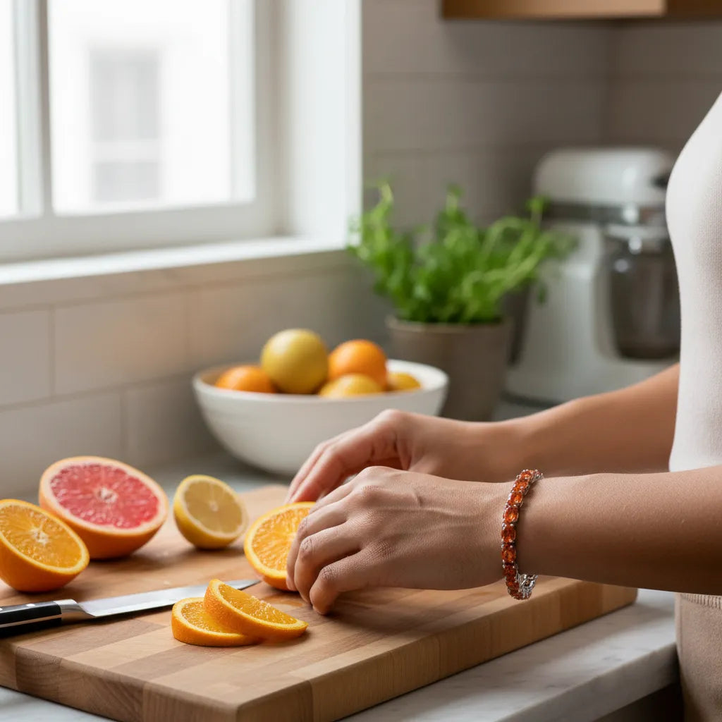 Bracelet de tennis ovale en saphir orange de laboratoire, monté sur vermeil en or blanc 18 carats