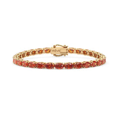 Bracelet de tennis ovale en saphir orange de laboratoire, monté sur vermeil en or jaune 18 carats