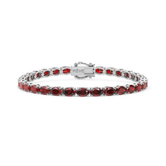 Ovales (6x4mm) Tennisarmband mit Rubin in Laborfarbe (Taubenblut) aus 18-karätigem Weißgold-Vermeil