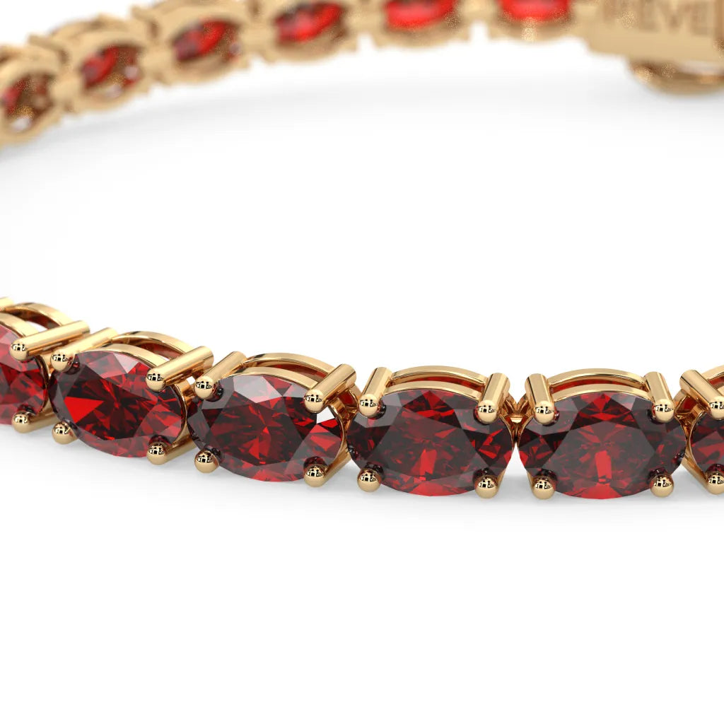 Ovales (6x4mm) Tennisarmband mit Labor-Taubenblutrubin in 18K Gelbgold-Vermeil