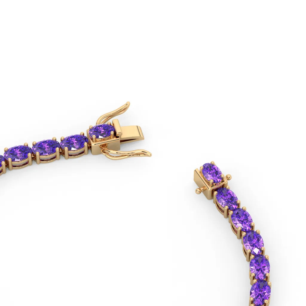 Ovales (6x4mm) Tennisarmband mit laborgeprüftem violettem Saphir in 18 Karat Gelbgold-Vermeil