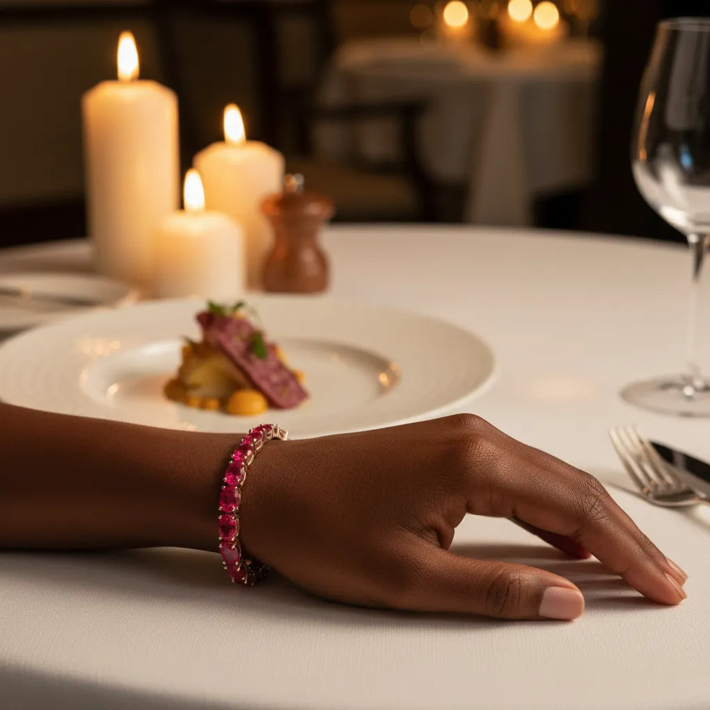 Ovales (6x4mm) Tennisarmband mit laborgeprüftem rosarotem Rubin in 18K Roségold-Vermeil