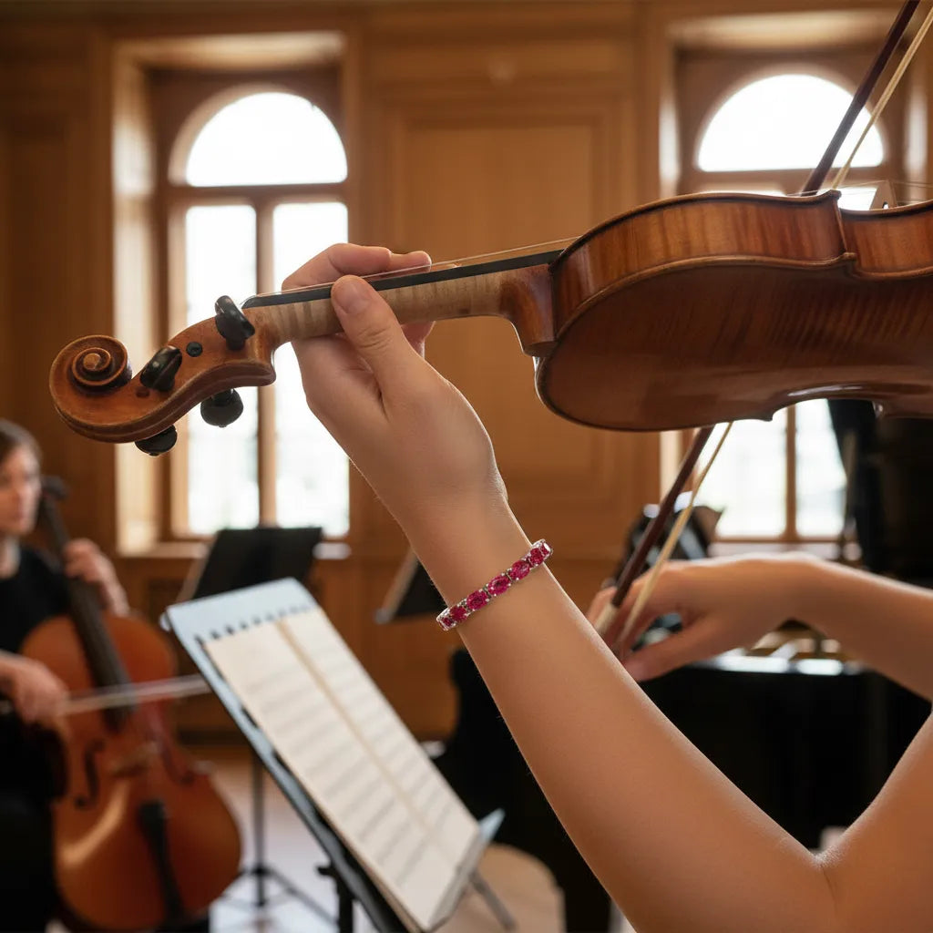 Ovales (6x4mm) Tennisarmband mit laborgeprüftem rosarotem Rubin in 18K Weißgold-Vermeil