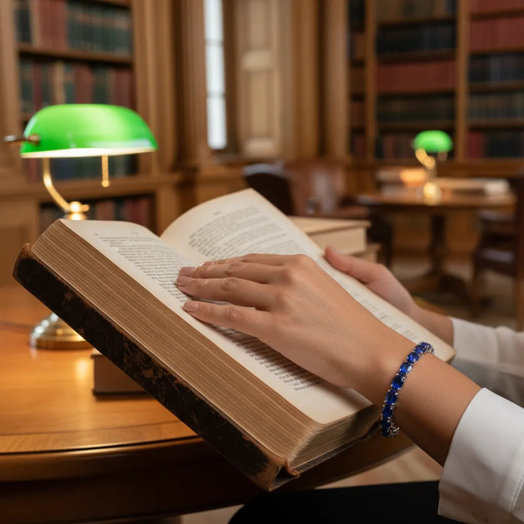 Ovales (6x4mm) Tennisarmband mit königsblauem Laborsaphir in 18K Weißgold-Vermeil