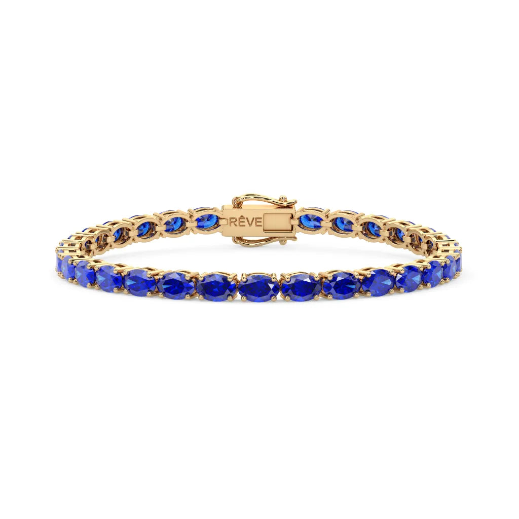 Bracelet de tennis ovale en saphir bleu royal de laboratoire, monté sur vermeil en or jaune 18 carats