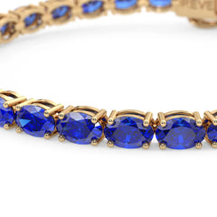 Bracelet de tennis ovale en saphir bleu royal de laboratoire, monté sur vermeil en or jaune 18 carats