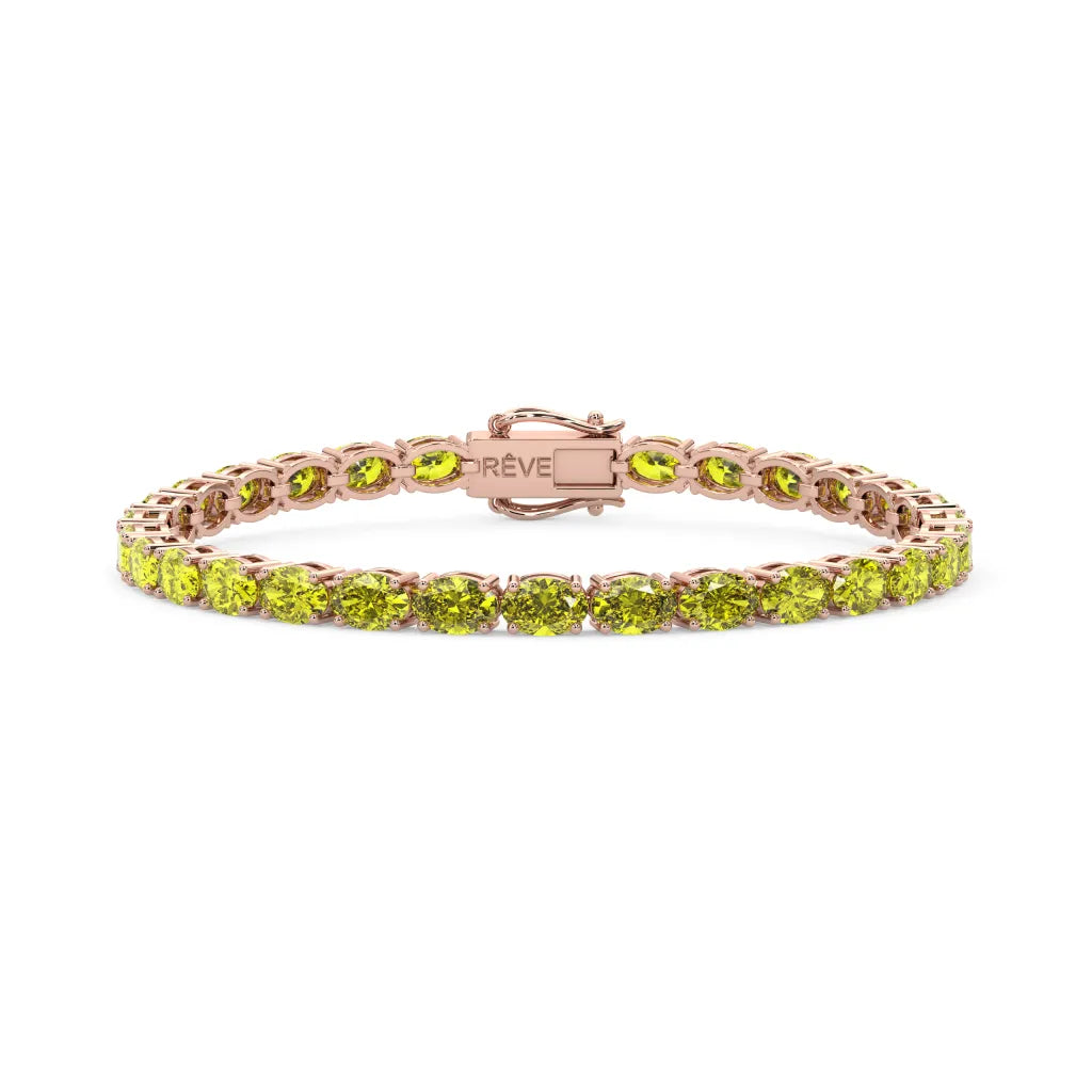 Bracelet de tennis ovale en saphir jaune de laboratoire, monté sur vermeil en or rose 18 carats