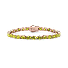 Bracelet de tennis ovale en saphir jaune de laboratoire, monté sur vermeil en or rose 18 carats