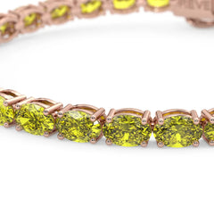 Bracelet de tennis ovale en saphir jaune de laboratoire, monté sur vermeil en or rose 18 carats