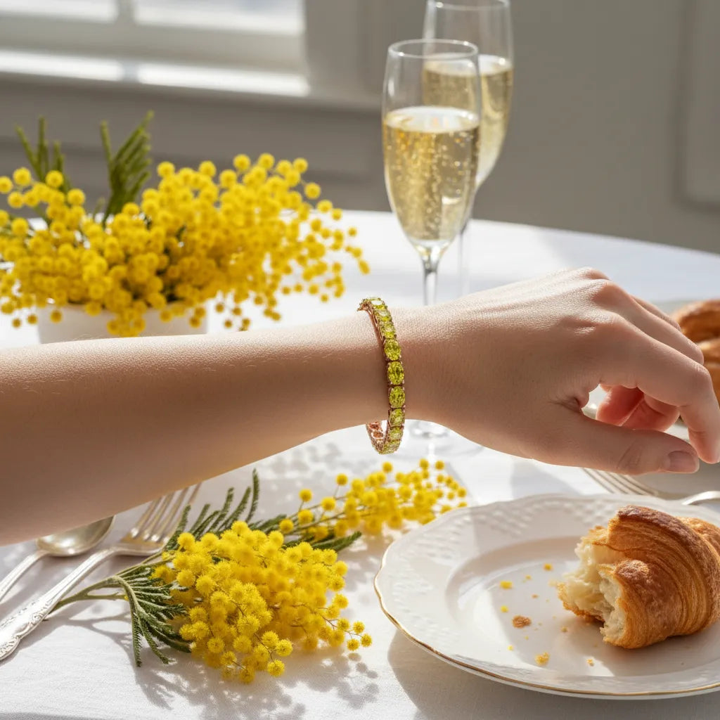 Bracelet de tennis ovale en saphir jaune de laboratoire, monté sur vermeil en or rose 18 carats