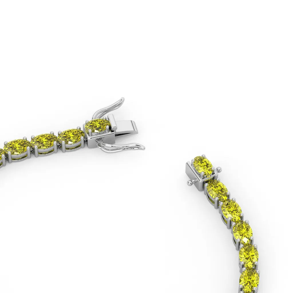 Ovales (6x4mm) Tennisarmband mit gelbem Laborsaphir in 18K Weißgold-Vermeil