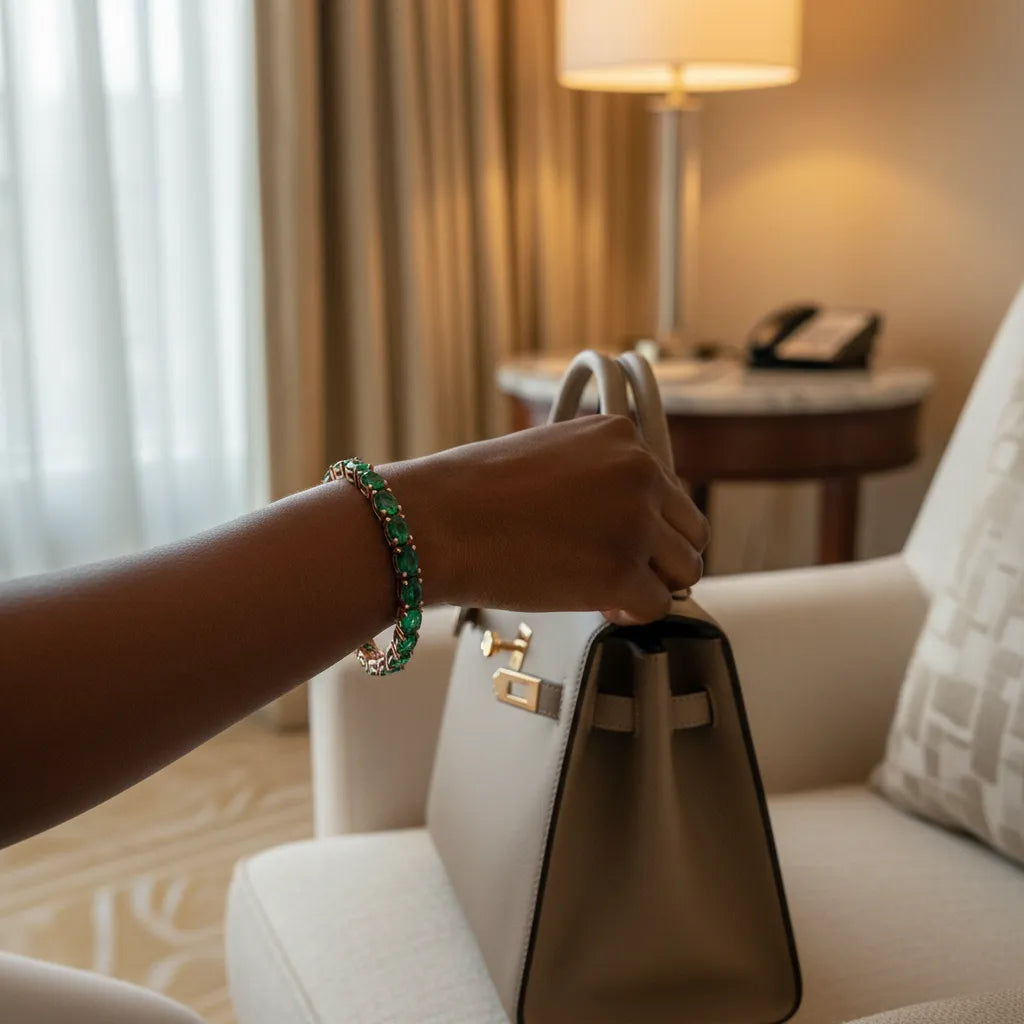 Ovales (6x4mm) Tennisarmband mit im Labor hergestelltem sambischen Smaragd in 18K Roségold-Vermeil