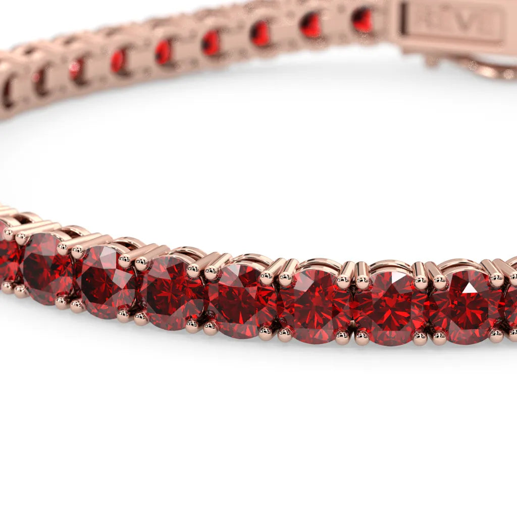 Rundes (4 mm) Tennisarmband mit Labor-Taubenblutrubin aus 18-karätigem Roségold-Vermeil