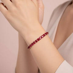 Rundes (4 mm) Tennisarmband mit Labor-Taubenblutrubin aus 18-karätigem Roségold-Vermeil