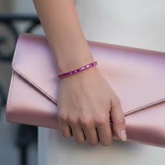 Tennisarmband mit smaragdgeschliffenem (6x4mm) pinkfarbenem Laborsaphir in 18K Roségold-Vermeil