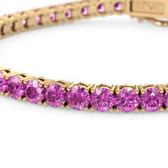 Bracelet de tennis en vermeil d'or jaune 18 carats avec saphir rose de laboratoire rond de 11,6 ct
