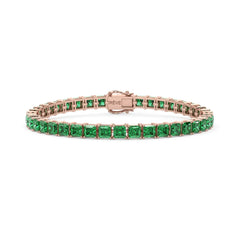 Bracelet de tennis Princess Lab en vermeil d'or rose 18 carats et émeraudes colombiennes