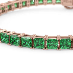 Bracelet de tennis Princess Lab en vermeil d'or rose 18 carats et émeraudes colombiennes