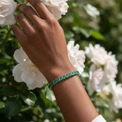 Bracelet de tennis Princess Lab en vermeil d'or blanc 18 carats et émeraudes colombiennes