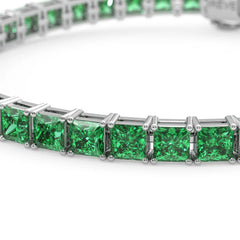 Bracelet de tennis Princess Lab en vermeil d'or blanc 18 carats et émeraudes colombiennes