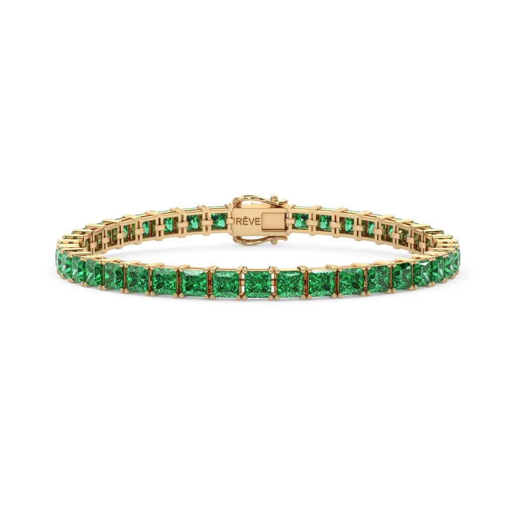 Bracelet de tennis Princess Lab en vermeil d'or jaune 18 carats et émeraudes colombiennes