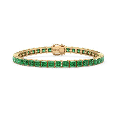 Bracelet de tennis Princess Lab en vermeil d'or jaune 18 carats et émeraudes colombiennes