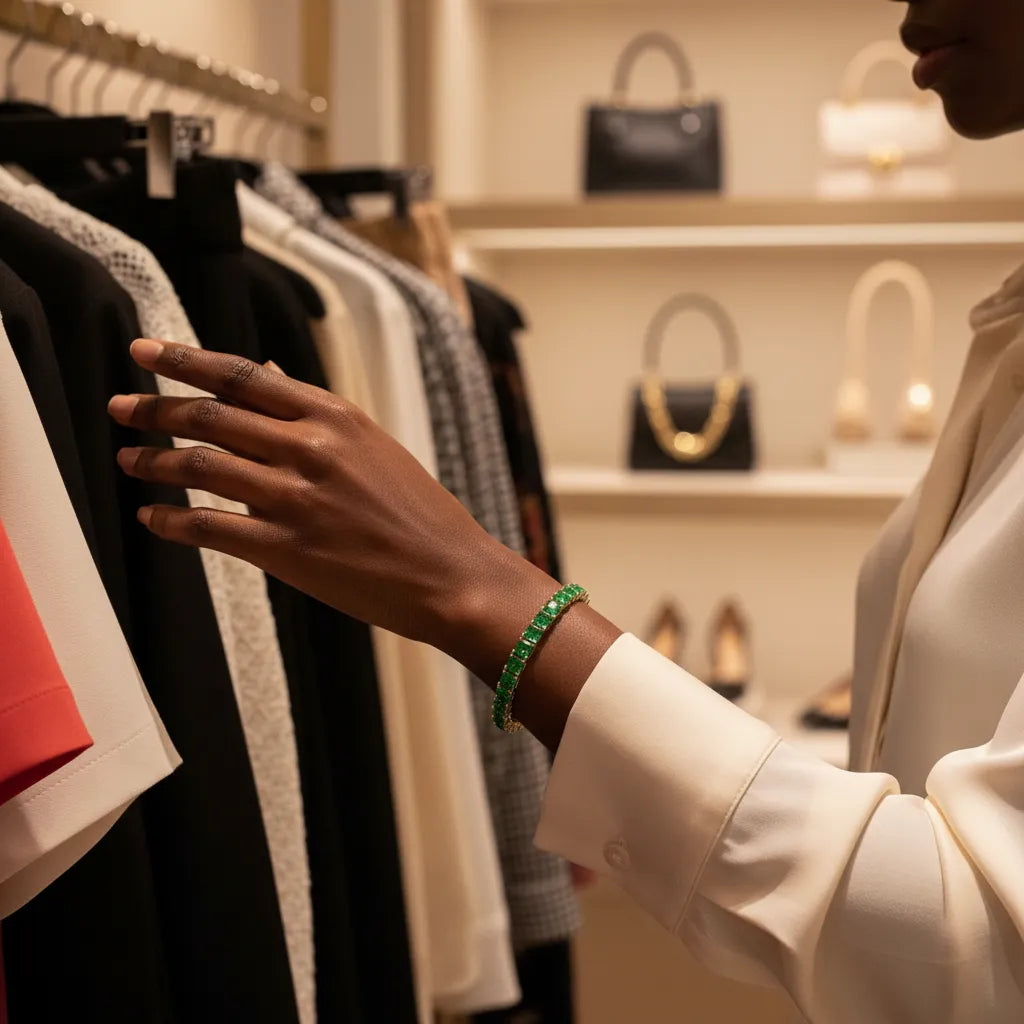 Bracelet de tennis Princess Lab en vermeil d'or jaune 18 carats et émeraudes colombiennes