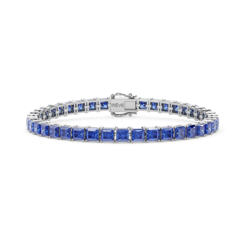 Bracelet de tennis Princess Lab en vermeil d'or blanc 18 carats et saphir bleuet