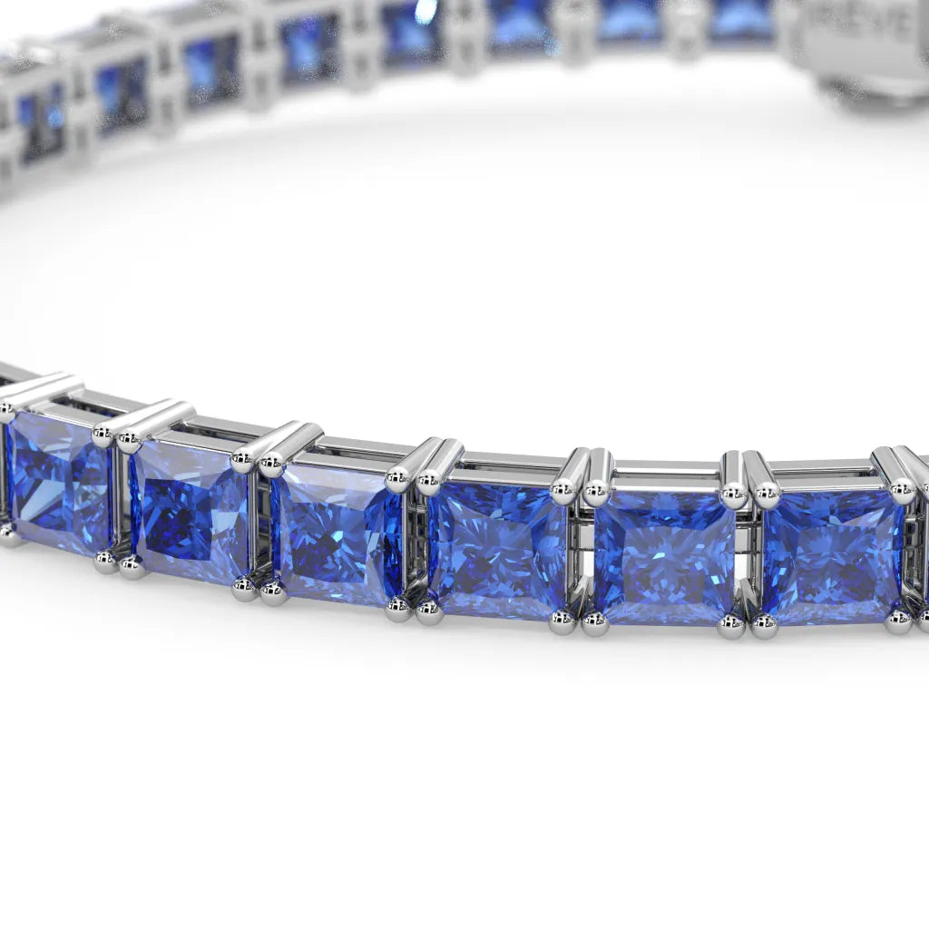 Bracelet de tennis Princess Lab en vermeil d'or blanc 18 carats et saphir bleuet