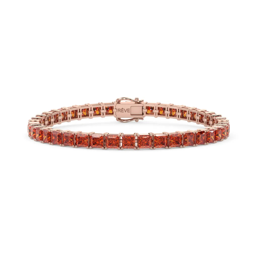 Bracelet de tennis Princess Lab en saphir orange et vermeil en or rose 18 carats