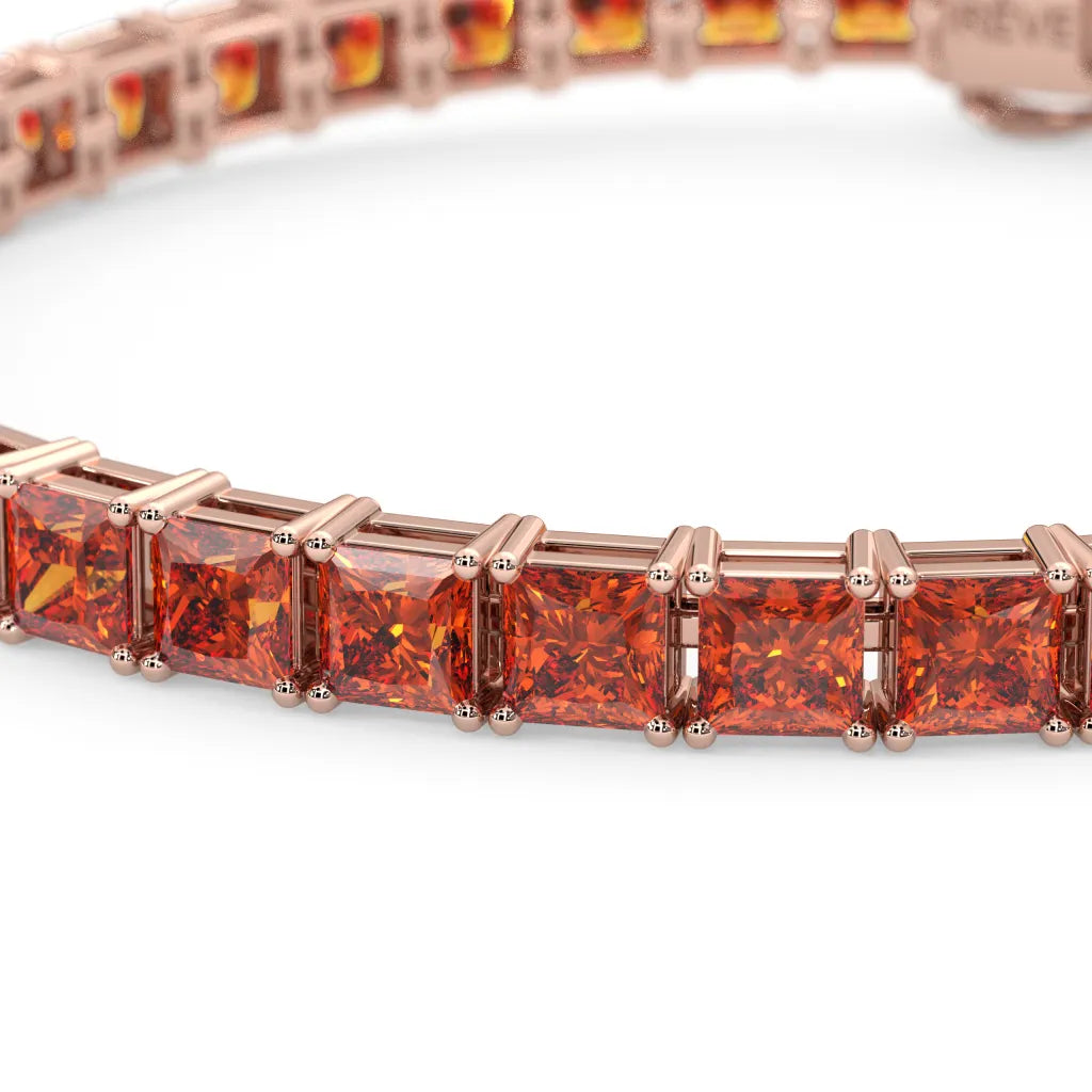 Bracelet de tennis Princess Lab en saphir orange et vermeil en or rose 18 carats
