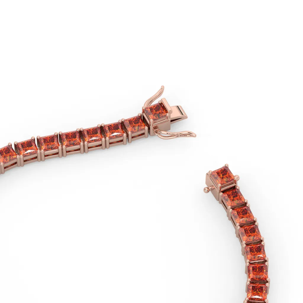 Bracelet de tennis Princess Lab en saphir orange et vermeil en or rose 18 carats