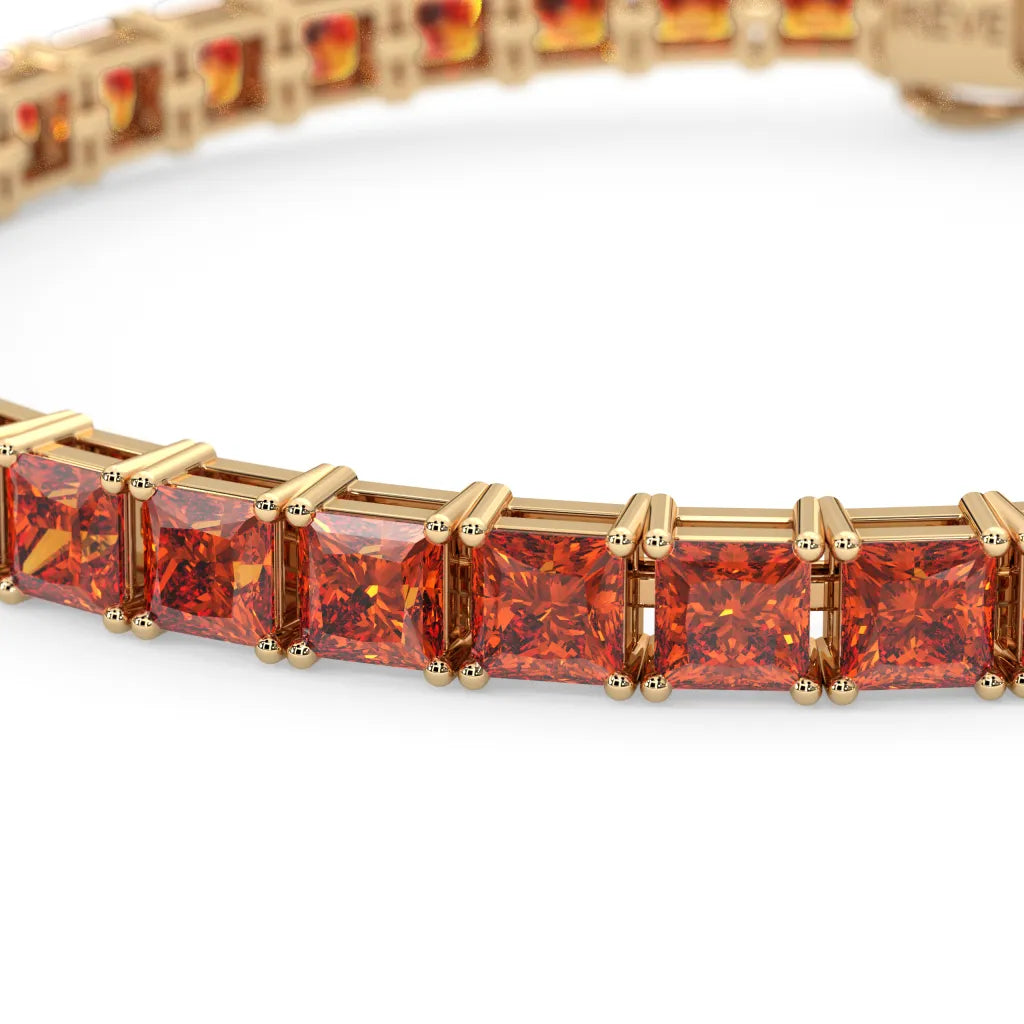 Prinzessin (4 mm) Tennisarmband mit orangefarbenem Laborsaphir in 18 Karat Gelbgold-Vermeil