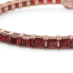 Bracelet de tennis Princess Lab en vermeil or rose 18 carats orné d'un rubis sang de pigeon