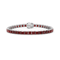 Bracelet de tennis Princess Lab en vermeil d'or blanc 18 carats orné d'un rubis sang de pigeon