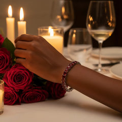 Bracelet de tennis Princess Lab en vermeil d'or blanc 18 carats orné d'un rubis sang de pigeon