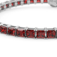 Bracelet de tennis Princess Lab en vermeil d'or blanc 18 carats orné d'un rubis sang de pigeon