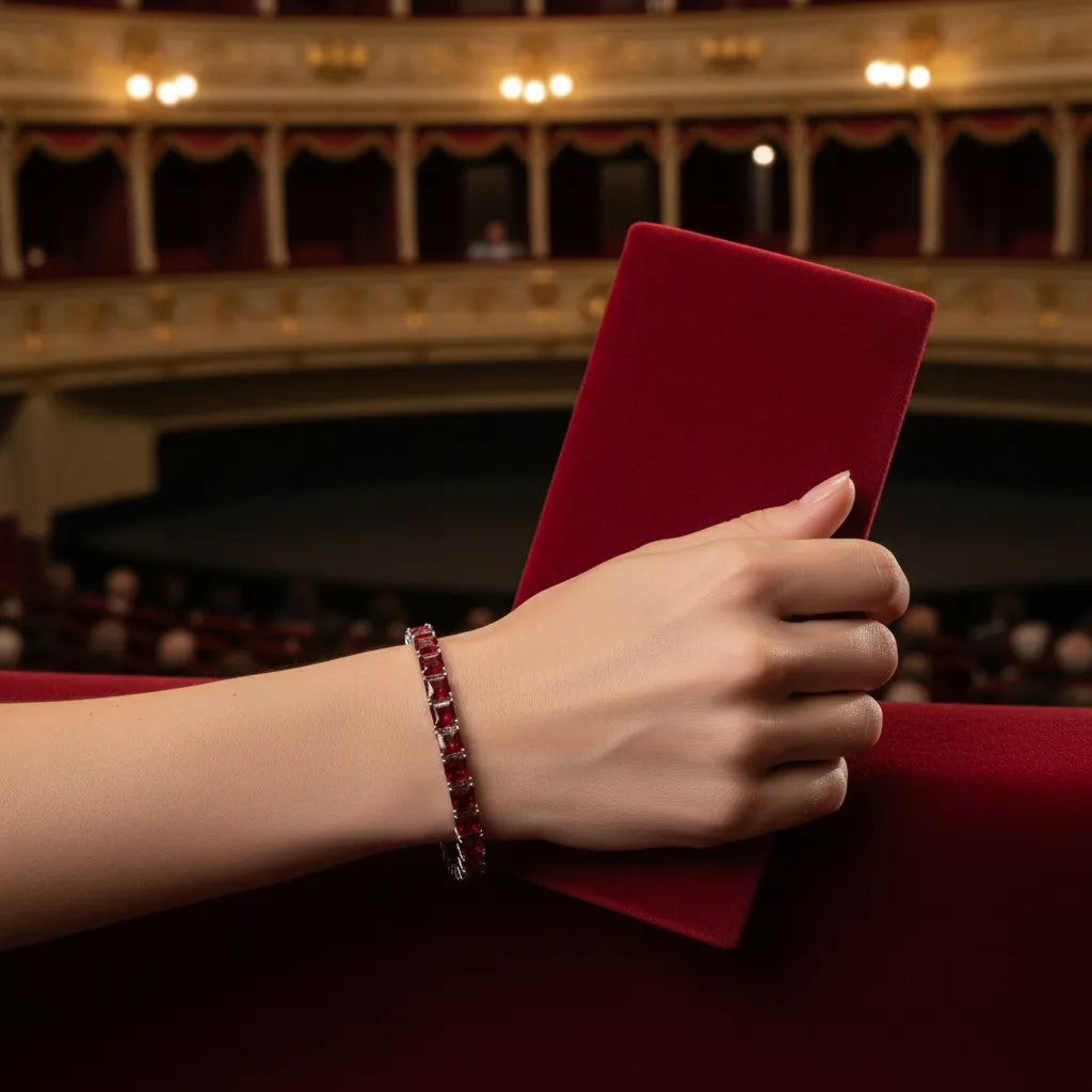 Bracelet de tennis Princess Lab en vermeil d'or blanc 18 carats orné d'un rubis sang de pigeon