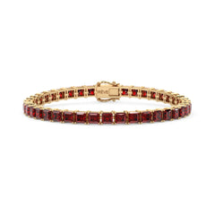 Bracelet de tennis Princess Lab en vermeil d'or jaune 18 carats orné d'un rubis sang de pigeon