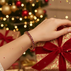 Bracelet de tennis Princess Lab en vermeil d'or jaune 18 carats orné d'un rubis sang de pigeon