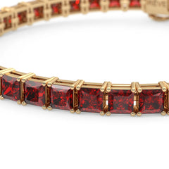 Bracelet de tennis Princess Lab en vermeil d'or jaune 18 carats orné d'un rubis sang de pigeon