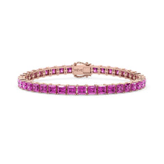 Bracelet de tennis Princess Lab en saphir rose et vermeil or rose 18 carats