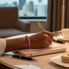 Bracelet de tennis Princess Lab en saphir rose et vermeil or rose 18 carats