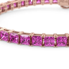 Bracelet de tennis Princess Lab en saphir rose et vermeil or rose 18 carats