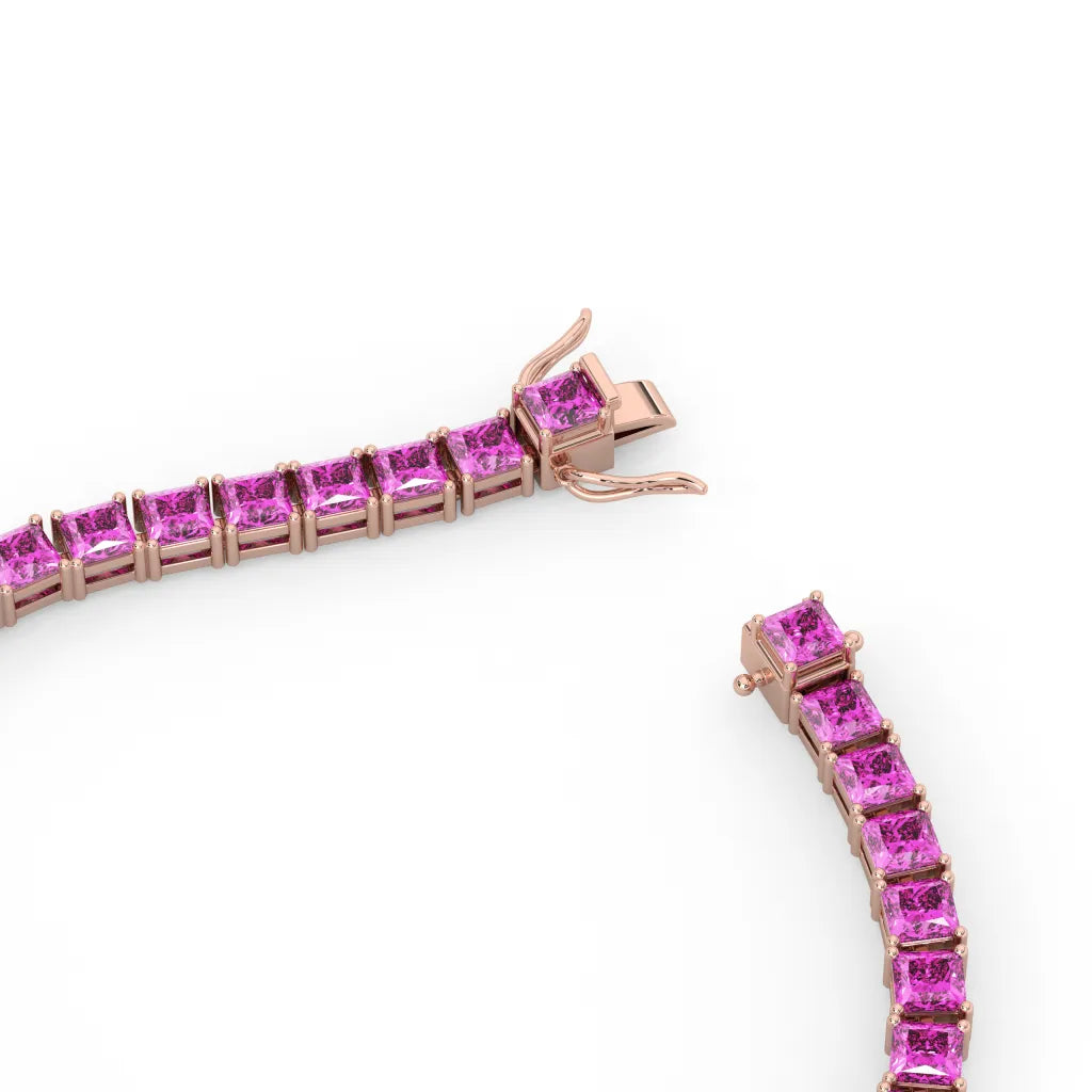 Bracelet de tennis Princess Lab en saphir rose et vermeil or rose 18 carats