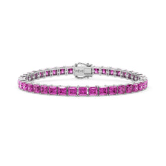 Bracelet de tennis Princess Lab en saphir rose et vermeil en or blanc 18 carats