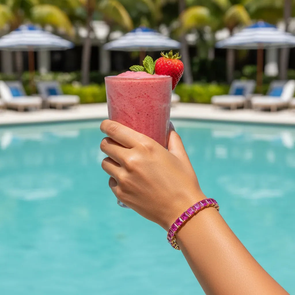 Prinzessin (4 mm) Tennisarmband mit rosafarbenem Laborsaphir in 18 Karat Gelbgold-Vermeil