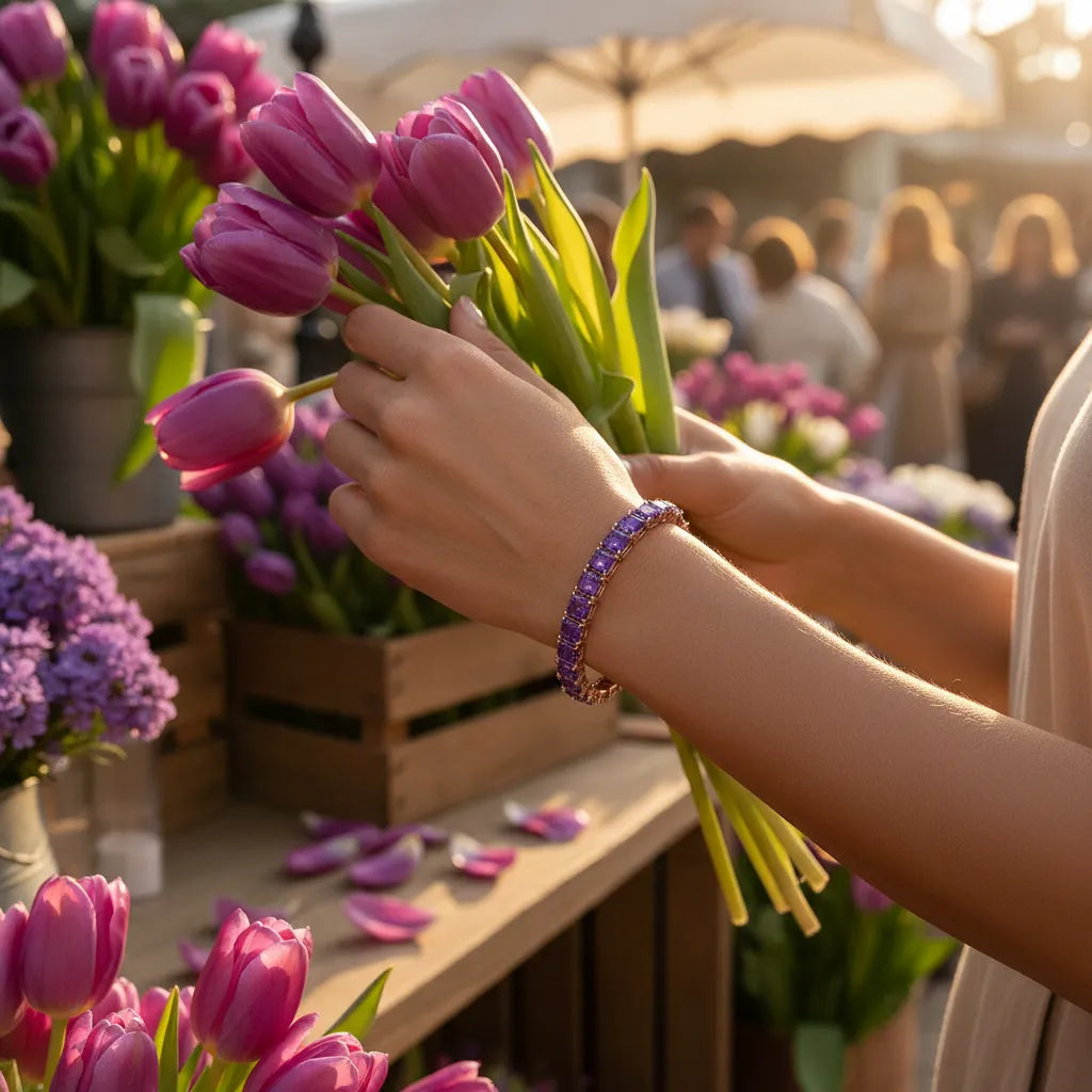 Prinzessin (4 mm) Labor-Saphir-Tennisarmband in Lila aus 18 Karat Roségold-Vermeil